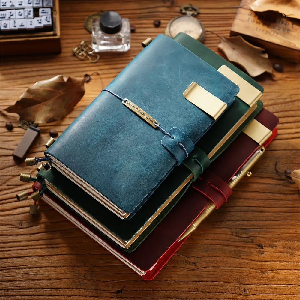 Explore Your Creativity with the 7-Color Genuine Leather Travel Journal - Handmade A5 Notebook with Free Embossing!