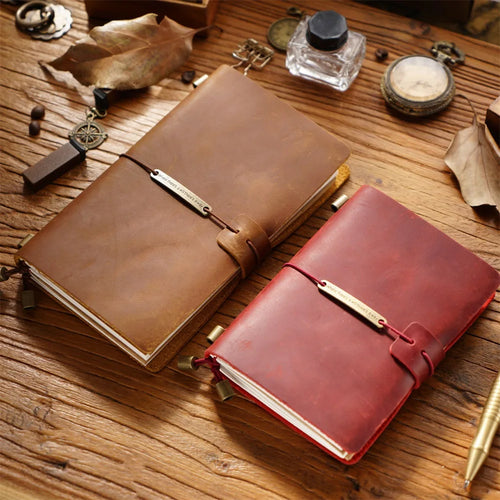 Explore Your Creativity with the 7-Color Genuine Leather Travel Journal - Handmade A5 Notebook with Free Embossing!