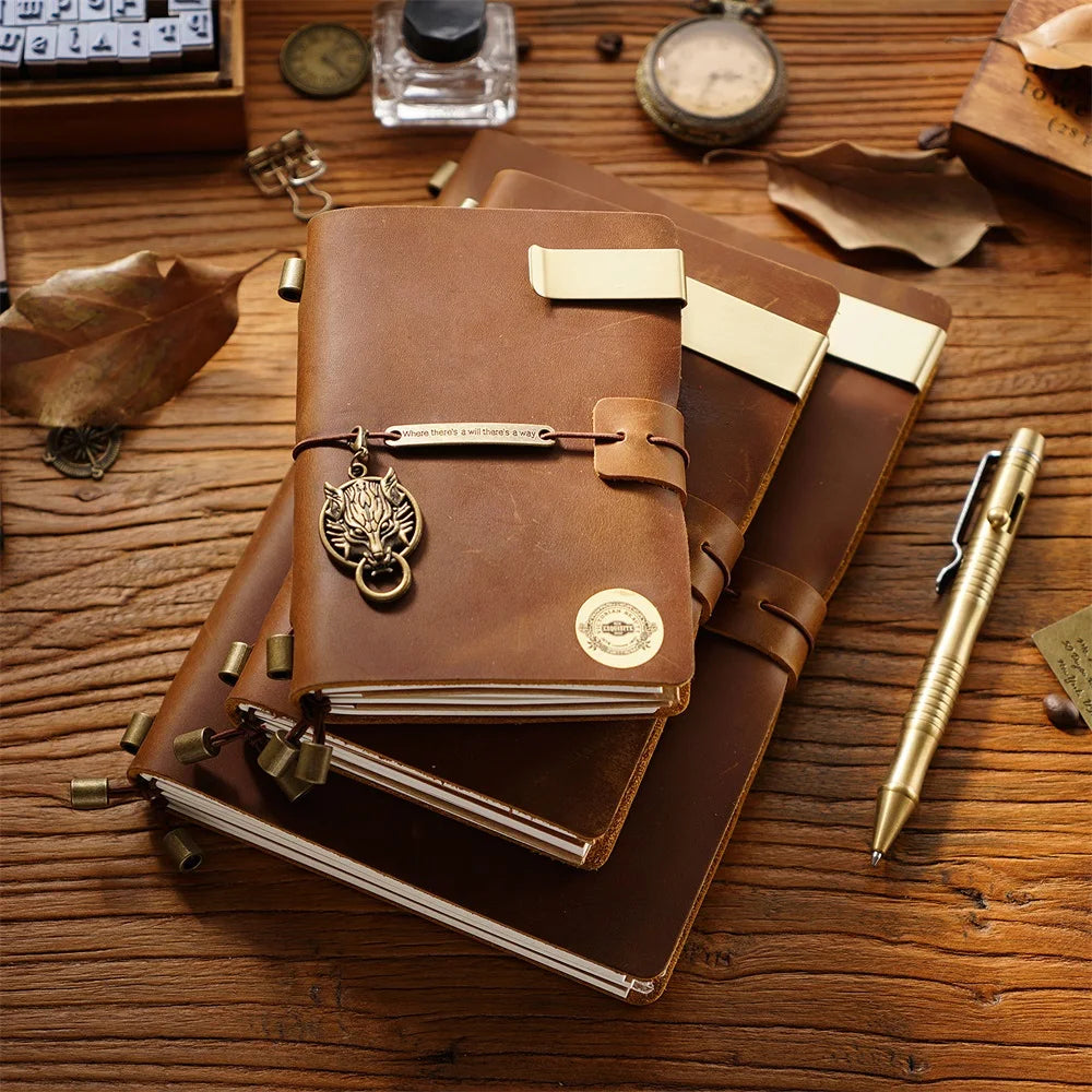Explore Your Creativity with the 7-Color Genuine Leather Travel Journal - Handmade A5 Notebook with Free Embossing!