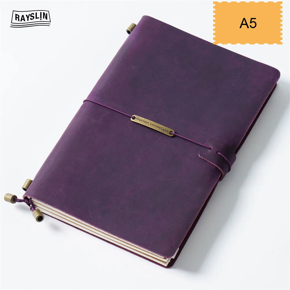 Explore Your Creativity with the 7-Color Genuine Leather Travel Journal - Handmade A5 Notebook with Free Embossing!