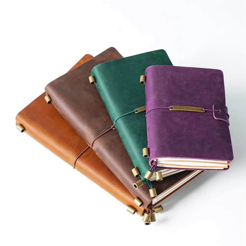Explore Your Creativity with the 7-Color Genuine Leather Travel Journal - Handmade A5 Notebook with Free Embossing!