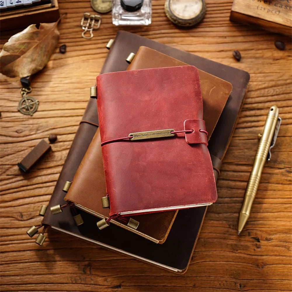 Explore Your Creativity with the 7-Color Genuine Leather Travel Journal - Handmade A5 Notebook with Free Embossing!