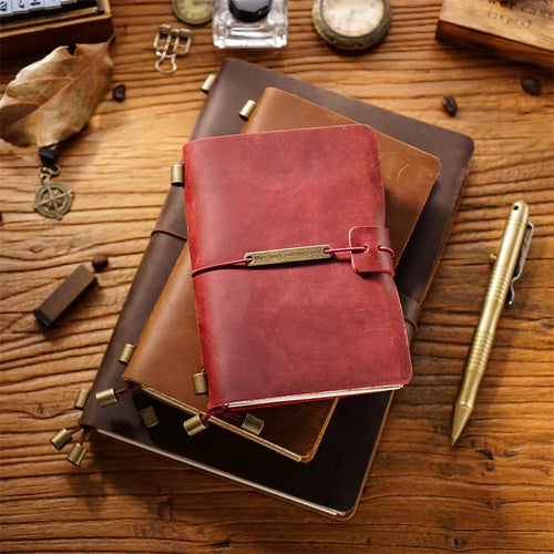Explore Your Creativity with the 7-Color Genuine Leather Travel Journal - Handmade A5 Notebook with Free Embossing!